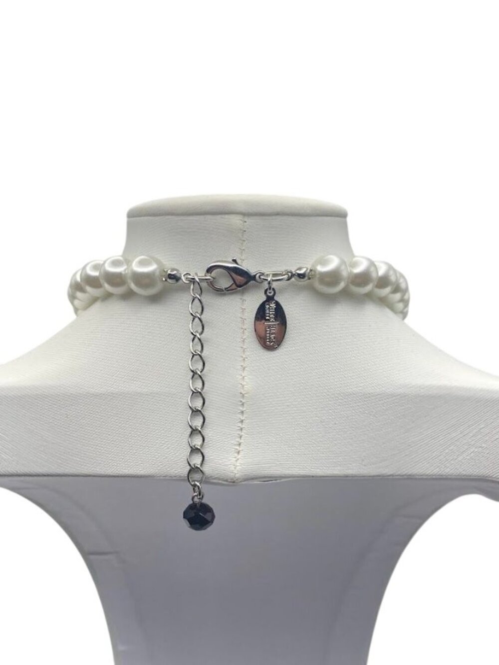 WHBM White House Black Market Pearl Crystal Statement Bib Necklace Silver Black - Picture 4 of 6